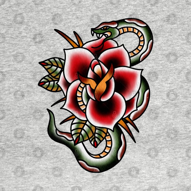 Traditional Snake and Flower Piece by radquoteshirts